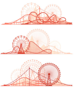 Horizontal lines of roller-coaster and Ferris Wheel.