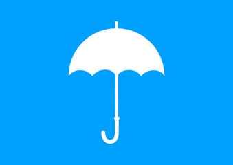 White umbrella icon on blue background