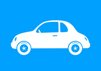White car icon on blue background