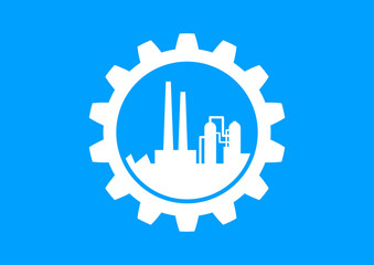 White industrial icon on blue background