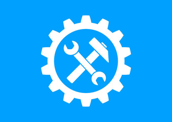 White industrial icon on blue background