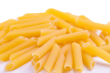 Penne Raw Pasta Isolated on White