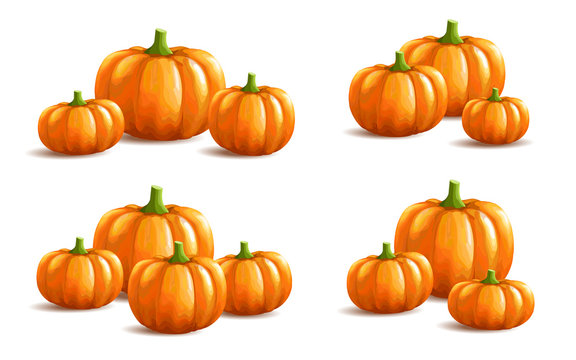 Bunch of pumpkins on white background