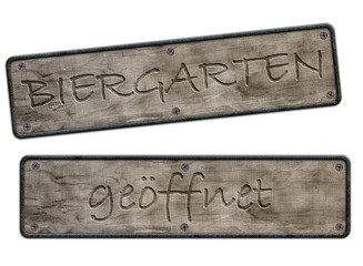 Biergarten ge&ouml;ffnet - Holzschild