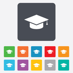 Graduation cap sign icon. Education symbol.