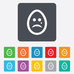 Sad egg face with tear sign icon. Crying symbol.