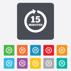 Every 15 minutes sign icon. Full rotation arrow.