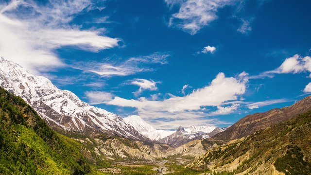 4k Timelapse of Manang Valley, Nepal, Himalayas.