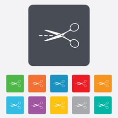 Scissors with cut line sign icon. Tailor symbol.