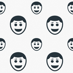 Smile face icon. Smiley with hairstyle symbol.