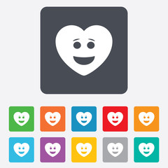 Smile heart face icon. Smiley symbol.