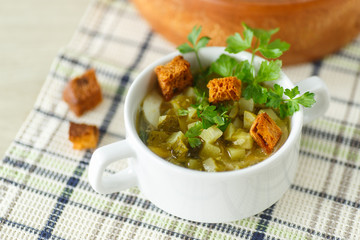 vegetable soup with pickled cucumbers