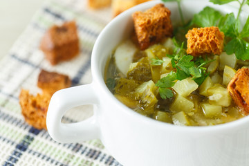 vegetable soup with pickled cucumbers