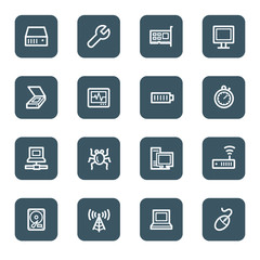 Computer components web icon set 2, navy square buttons