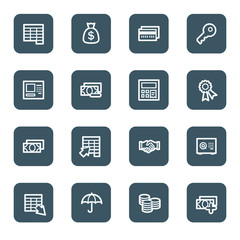 Finance and Banking web icons, navy square buttons