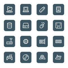 Computer components web icon set 1, navy square buttons