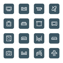 Home Appliance web icons, navy square buttons