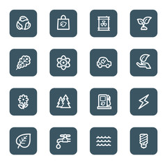 Green ecology web icon set 3, navy square buttons