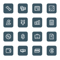 Finance web icons, navy square buttons