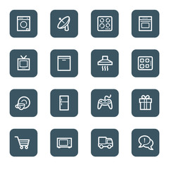 Home appliances web icons, navy square buttons