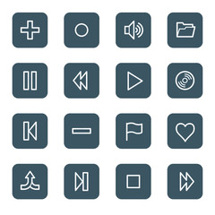 Media player web icons, navy square buttons