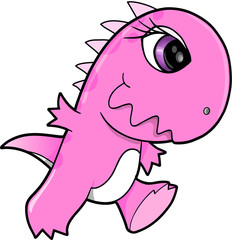 Pretty Pink Dinosaur Vector Illustration Art