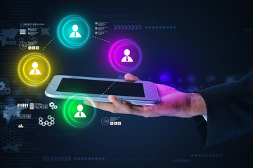 Smart hand showing  futuristic technology