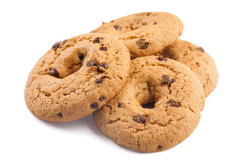 Chocolate chip cookies isolated on white background.