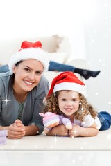 Happy mother and daugher relaxing in the living room