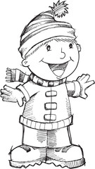 Doodle Christmas Singing Boy Vector Illustration Art