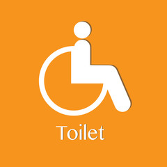 Handicap or wheelchair person symbol and toilet sign.