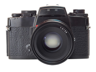 Classic film camera isolation on white