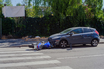 Scooter crash in the urban street