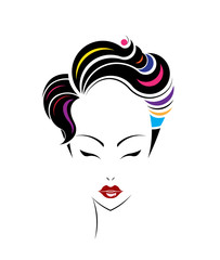 Short hair style icon, logo women face