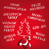 &quot;Santa Claus schreibt frohe weihnachten in mehreren Sprachen