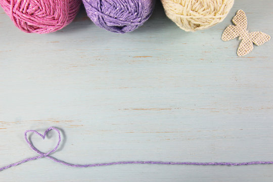 Wool or yarn duck egg crafts background.
