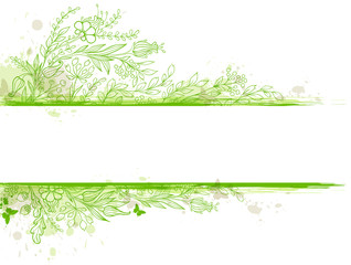 Green banner with flowers and leaves