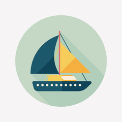 Sailboat flat icon with long shadow