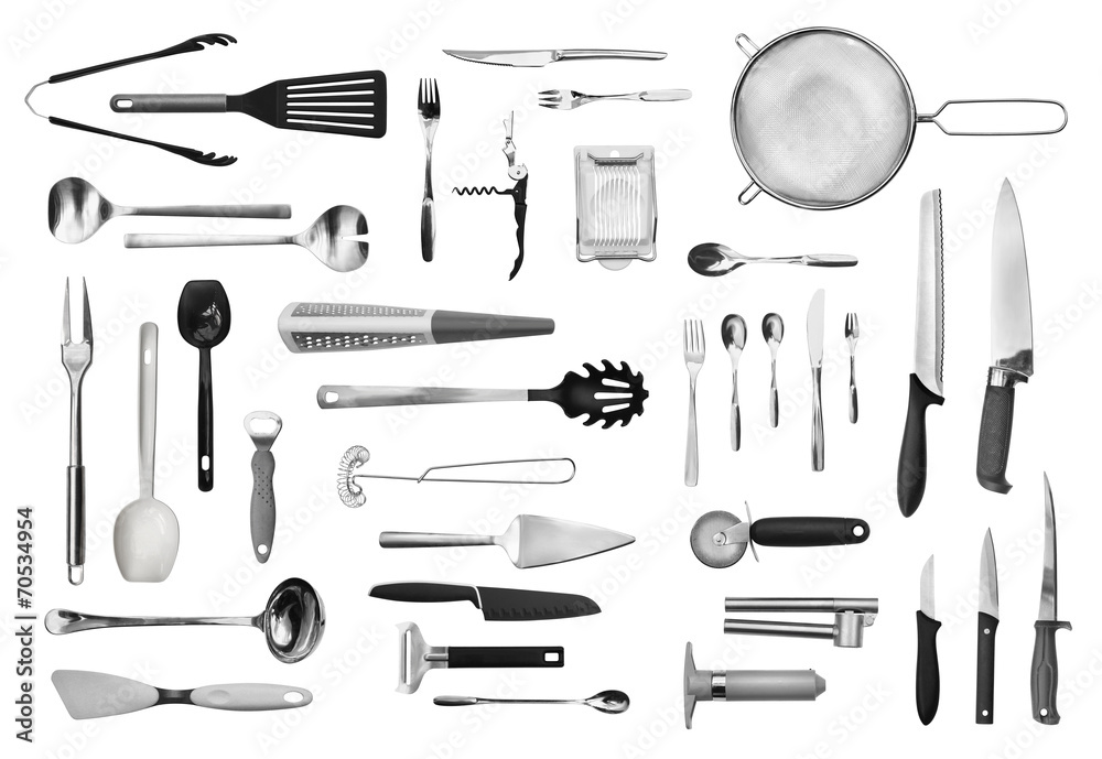 Wall mural kitchen equipment and cutlery set