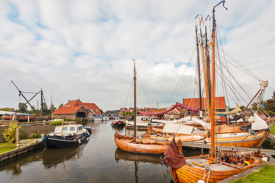 Old wooden sailing boats in The Netherlands