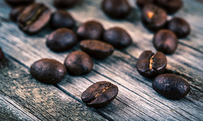roasted coffee beans on wood