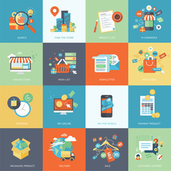 Set of modern flat design concept icons for online shopping