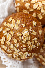 Whole grain wheat dinner rolls. Selective focus.