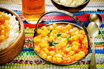 curry chickpea with cauliflower and vegetables