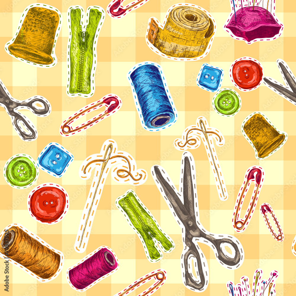 Poster Sewing sketch seamless pattern