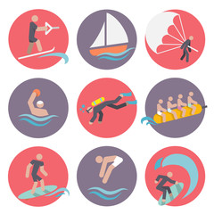 Water sports icons set flat