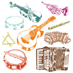 Musical instruments icons color set