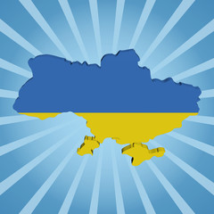 Ukraine map flag on blue sunburst illustration