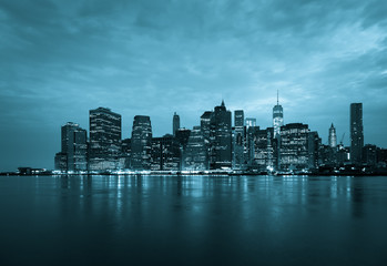 New York - Panoramic view  of Manhattan Skyline by night