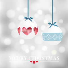 Christmas card with christmas balls and bokeh lights, vector